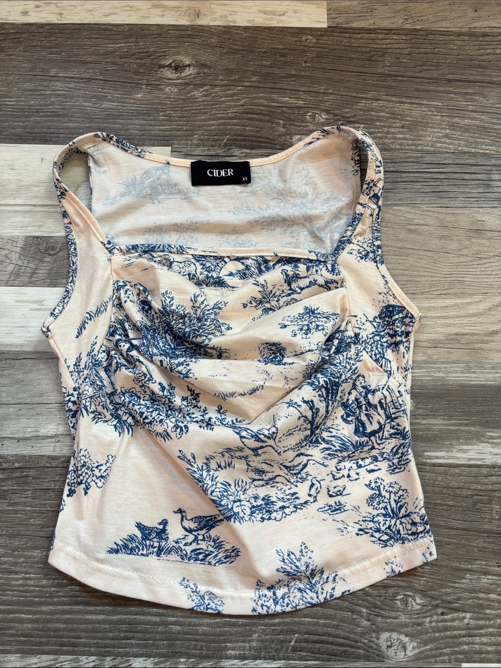 Cider Cream and Blue Toile Cowl Neck Camisole